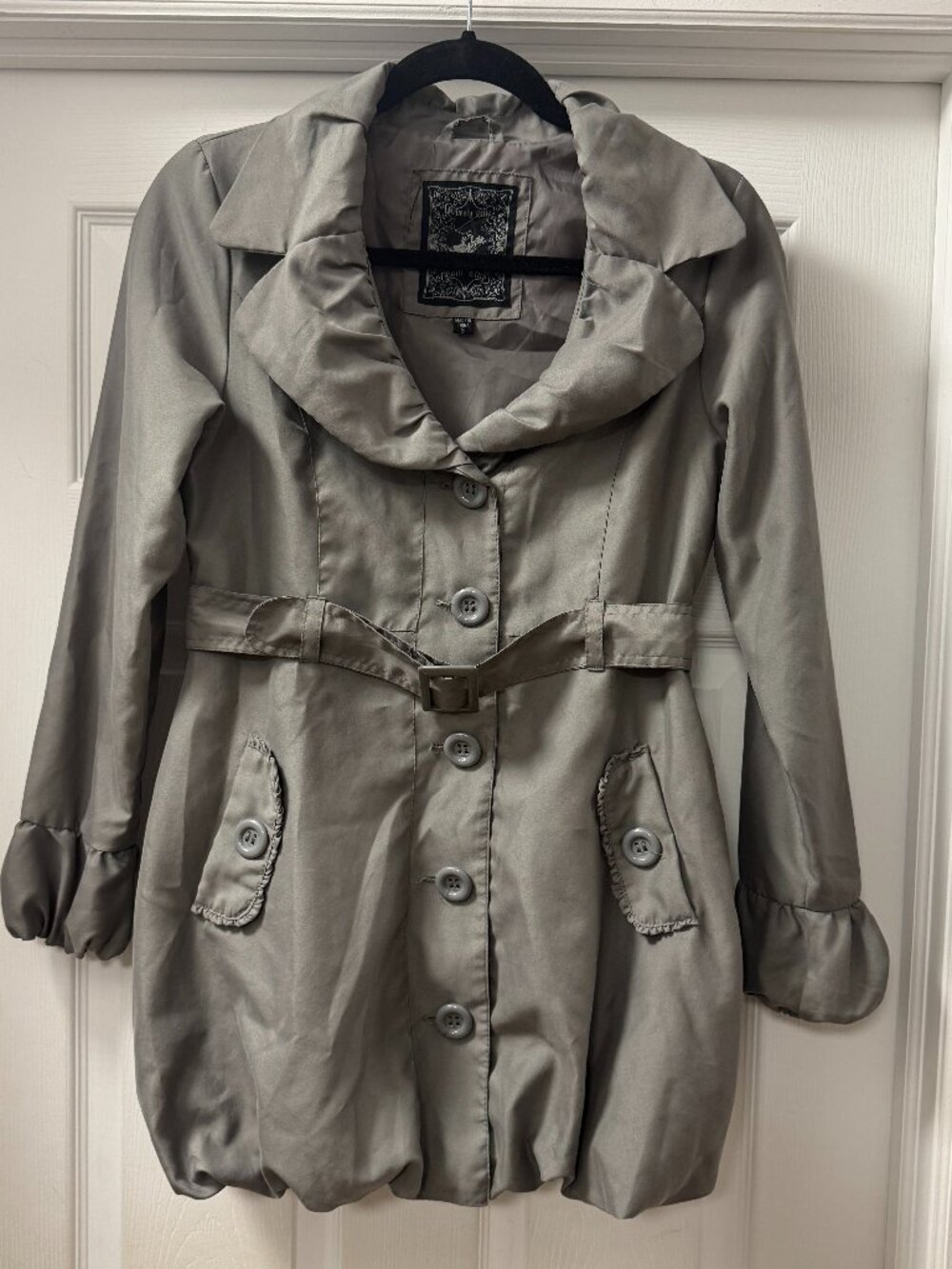 Beverly Hills Polo Club Taupe Bubble Hem cotton blend Jacket Coat size Small